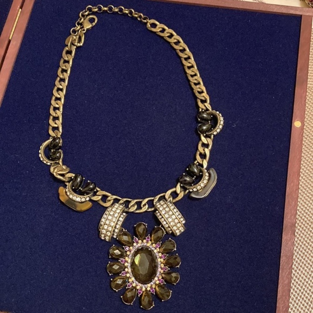 Leslie Danzis faceted brown floral pendant statement necklace w/rhinestones